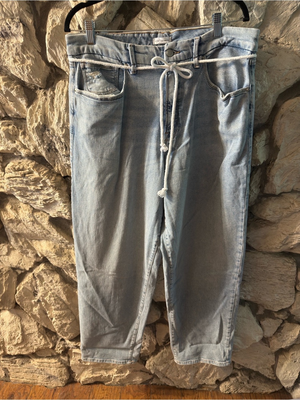 Good American Light Wash Wide Leg Jeans with Rope Tie